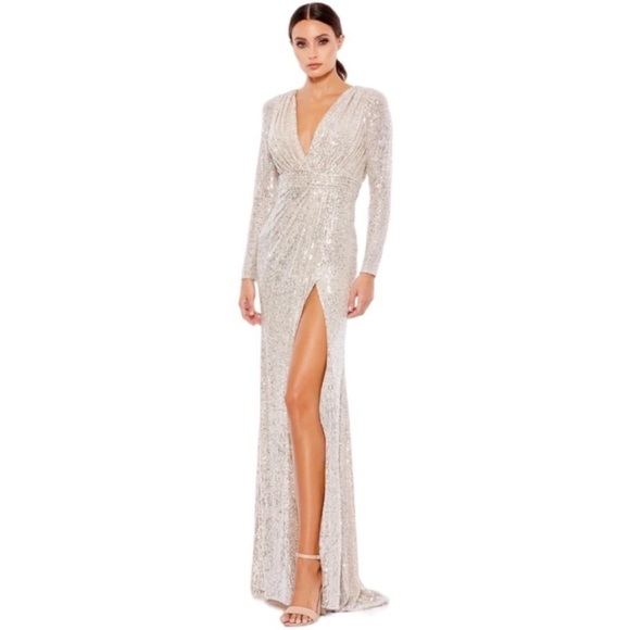 MAC DUGGAL Sequined Long Sleeve Gown - Picture 1 of 7